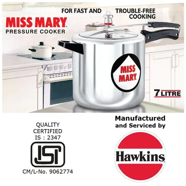 Hawkins Miss Mary Aluminium Inner Lid Pressure Cooker - With Handle, Silver, MM70 - Image 4