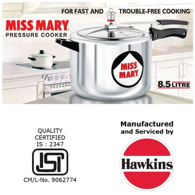 Hawkins Miss Mary Aluminium Inner Lid Pressure Cooker - With Handle, Silver, MM85 - Image 3