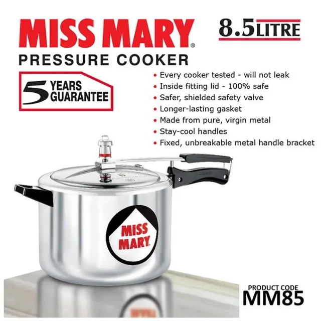 Hawkins Miss Mary Aluminium Inner Lid Pressure Cooker - With Handle, Silver, MM85 - Image 5