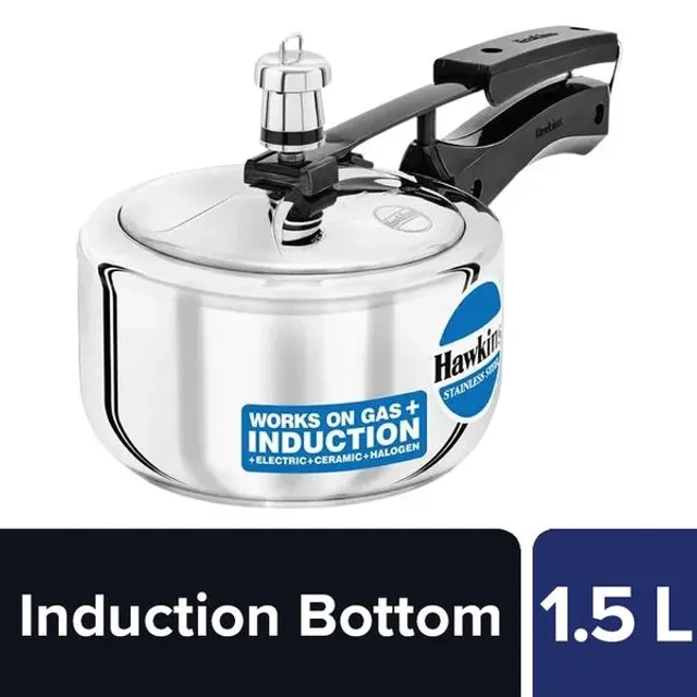 Hawkins Stainless Steel Inner Lid Pressure Cooker - Induction Base, With Handle, Silver, HSS15 Hawkins Stainless Steel Inner Lid Pressure Cooker - Induction Base, With Handle, Silver, HSS15--1.5 l