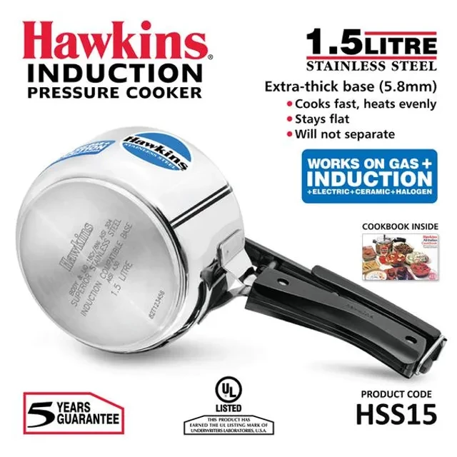 Hawkins Stainless Steel Inner Lid Pressure Cooker - Induction Base, With Handle, Silver, HSS15 - Image 3