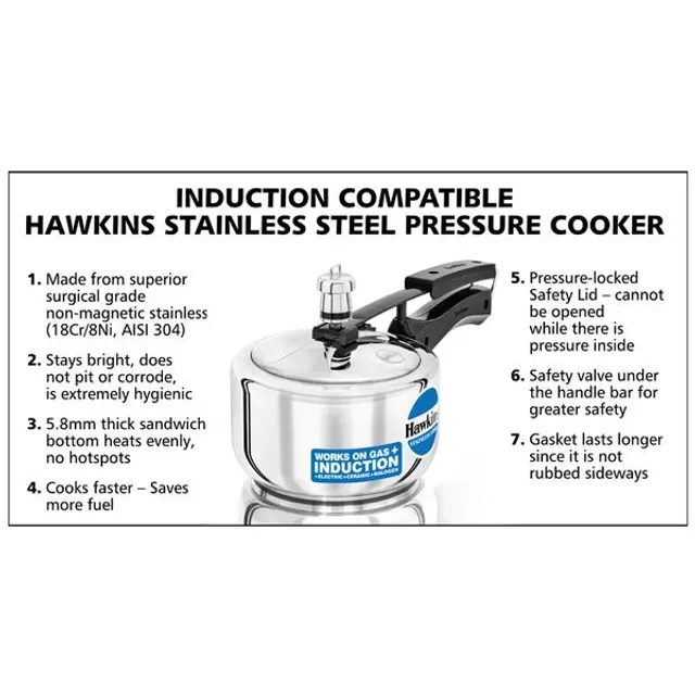 Hawkins Stainless Steel Inner Lid Pressure Cooker - Induction Base, With Handle, Silver, HSS15 - Image 4