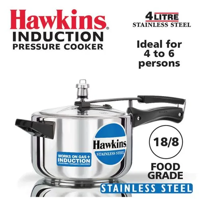 Hawkins Stainless Steel Inner Lid Pressure Cooker - Induction Base, With Handle, Silver, HSS40 - Image 2