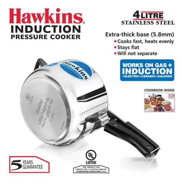 Hawkins Stainless Steel Inner Lid Pressure Cooker - Induction Base, With Handle, Silver, HSS40 - Image 3
