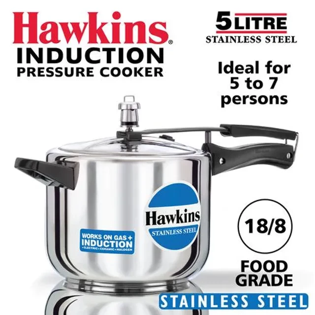 Hawkins Stainless Steel Inner Lid Pressure Cooker - Induction Base, With Handle, Silver, HSS50 - Image 2