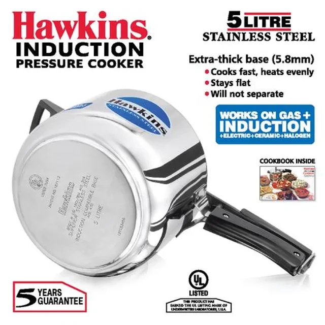Hawkins Stainless Steel Inner Lid Pressure Cooker - Induction Base, With Handle, Silver, HSS50 - Image 3