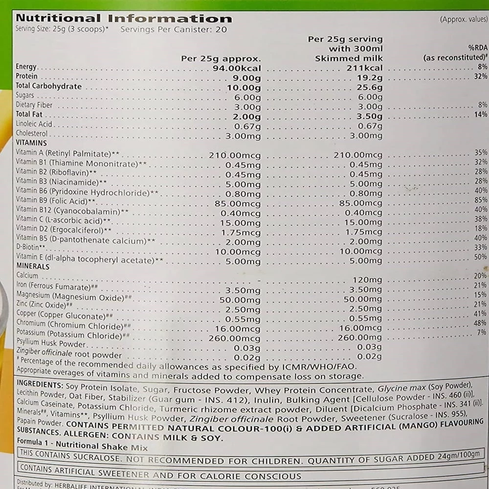 Herbalife Nutrition Formula 1 Nutritional Shake Mix Mango Flavour - Image 2