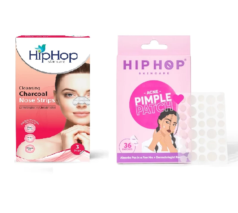 HipHop Skincare Acne Pimple Patch-36 Patches & Cleansing Charcoal Nose Strips HipHop Skincare Acne Pimple Patch-36 Patches & Cleansing Charcoal Nose Strips-Pack Size-Combo of 2