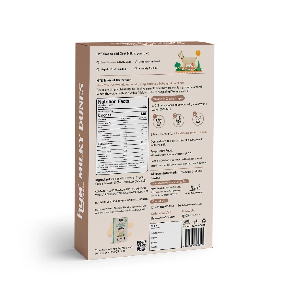 Hye Foods Milky Dunes Goat Milk Powder - Chocolate Flavour - Image 2