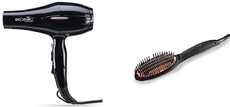 Ikonic Hair Dryer Pro 2100-2000 Watts Black and Black Hot Brush Hair Straightener Ikonic Hair Dryer Pro 2100-2000 Watts Black and Black Hot Brush Hair Straightener-Pack Size-Combo of 2