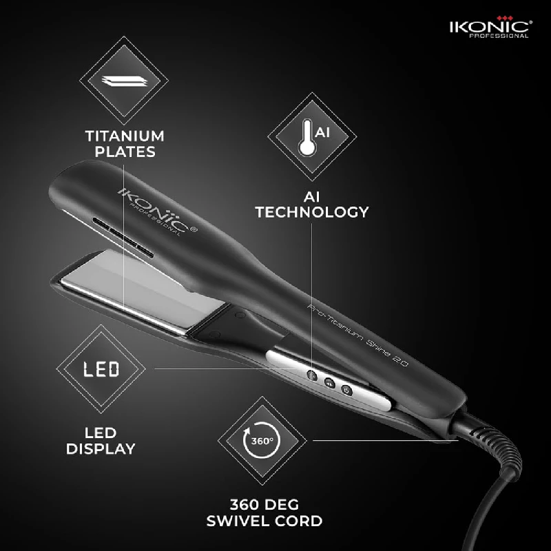 Ikonic Pro Titanium Shine Hair Straightener Black - Image 2
