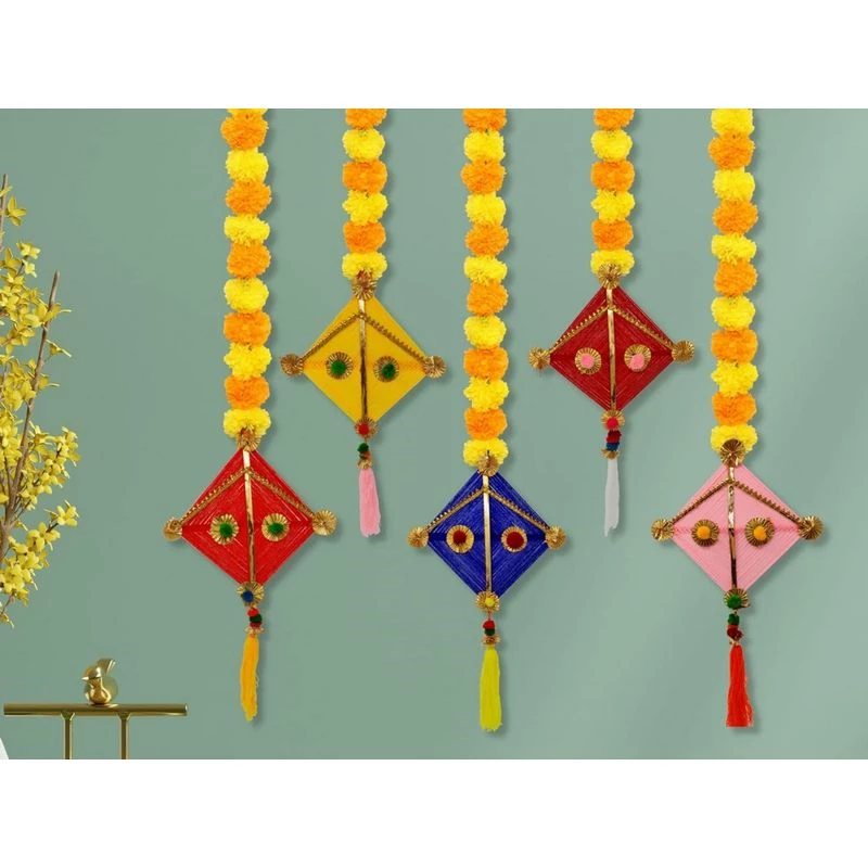 JH Gallery Handmade Artificial Marigold Fluffy Flowers Colorful Kite Tassel Hangings for Home Festivals JH Gallery Handmade Artificial Marigold Fluffy Flowers Colorful Kite Tassel Hangings for Home Festivals-Pack Size-Pack of 5