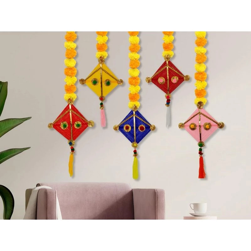 JH Gallery Handmade Artificial Marigold Fluffy Flowers Colorful Kite Tassel Hangings for Home Festivals - Image 3