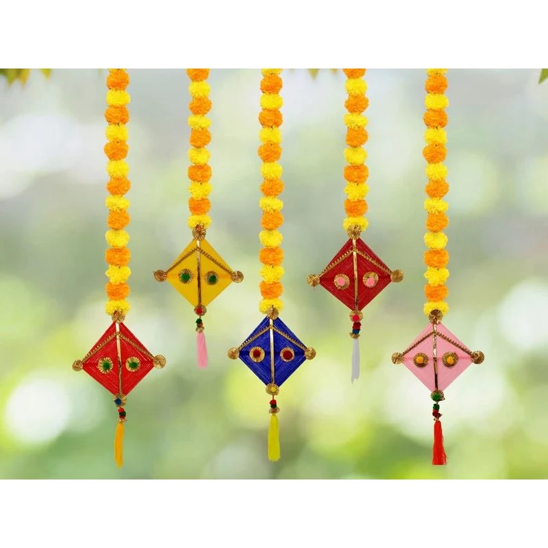 JH Gallery Handmade Artificial Marigold Fluffy Flowers Colorful Kite Tassel Hangings for Home Festivals - Image 4