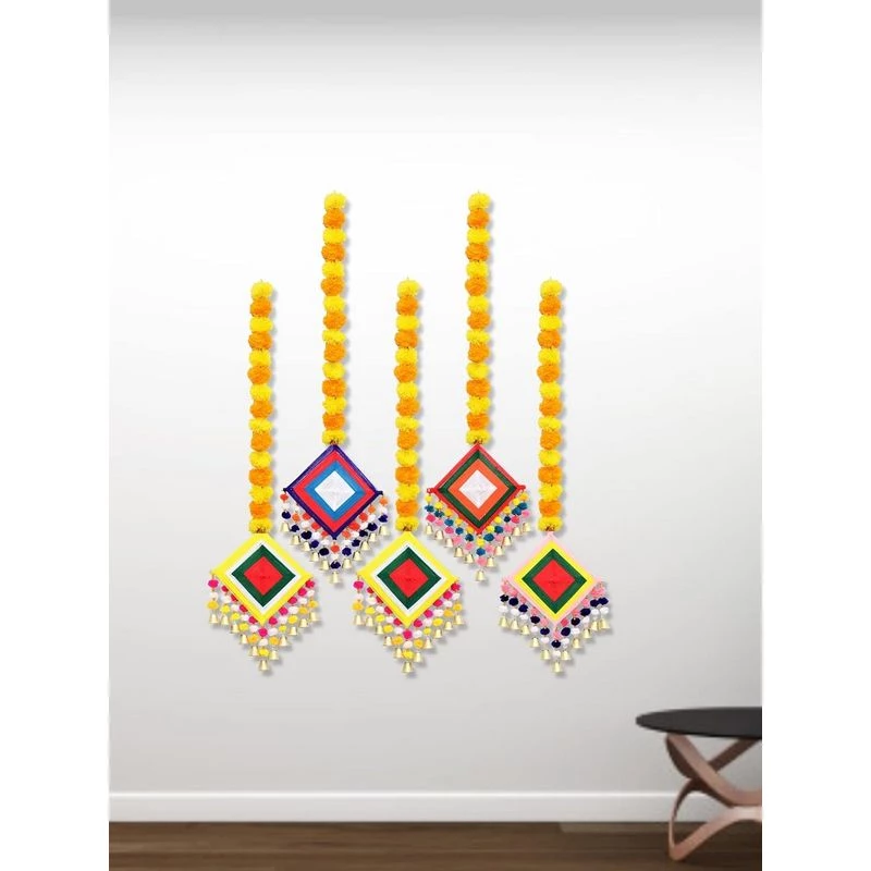 JH Gallery Handmade Artificial Marigold Fluffy Flowers Colorful Woolen Kite Bells Hanging For Home Decor JH Gallery Handmade Artificial Marigold Fluffy Flowers Colorful Woolen Kite Bells Hanging For Home Decor-Pack Size-Pack of 5