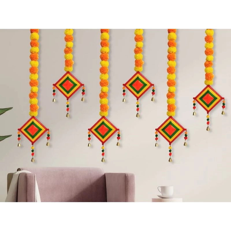 JH Gallery Handmade Artificial Marigold Fluffy Flowers Colorful Woolen Kite Bells Hangings for Home Decor JH Gallery Handmade Artificial Marigold Fluffy Flowers Colorful Woolen Kite Bells Hangings for Home Decor-Pack Size-Pack of 6