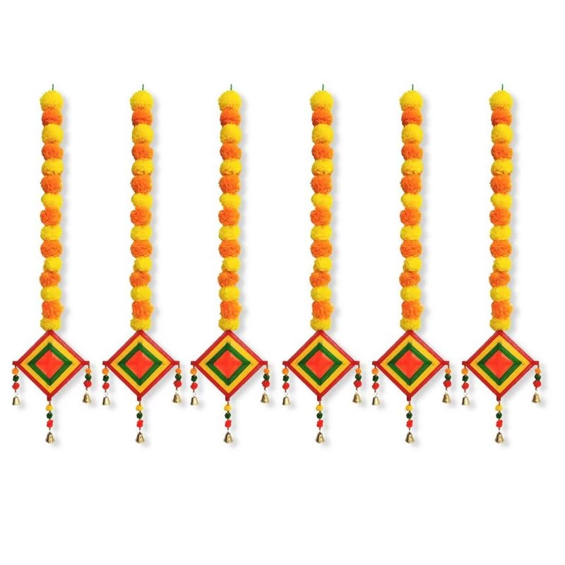 JH Gallery Handmade Artificial Marigold Fluffy Flowers Colorful Woolen Kite Bells Hangings for Home Decor - Image 4