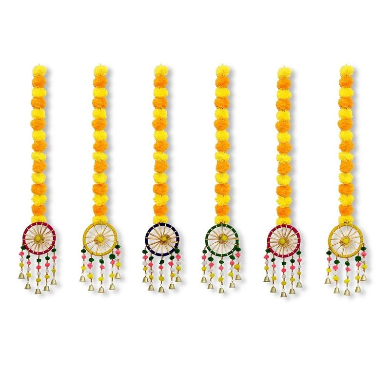 JH Gallery Handmade Artificial Marigold Fluffy Flowers with Ring Bell Hanging Latkan Toran for Home Festival - Image 5