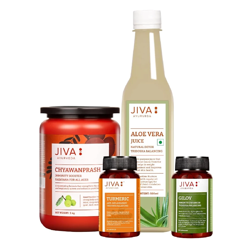 Jiva Ayurveda Immunity Booster Chyawanprash 1 Kg, Turmeric 60 Capsule, Aloe Vera Juice 500 Ml & Giloy 60 Capsule