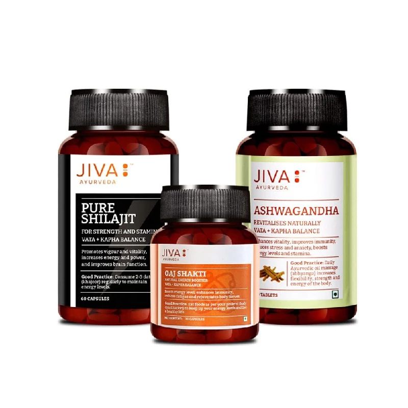 Jiva Ayurveda Pure SJ 60 Capsules, Oaj Shakti 30 Capsules & Ashwagandha 120 Tablet