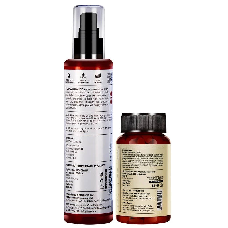 Jiva Ayurveda Pain Relief Calm Oil (200 ml) & Pain Calm 120 Tablets - Image 2