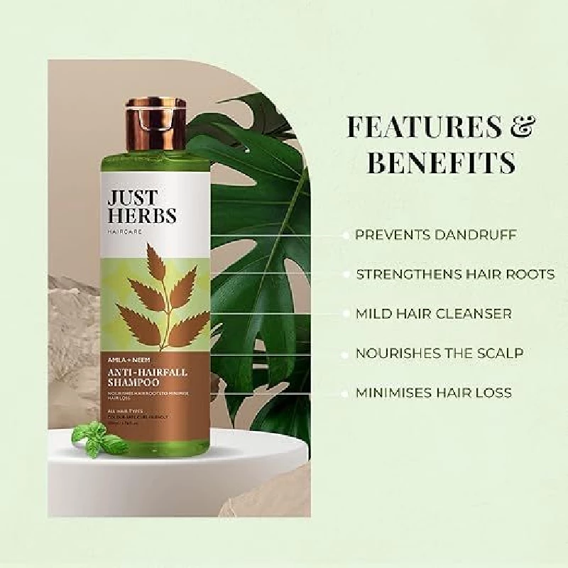 Just Herbs 8 in 1 Root Nourishing Amla Neem Hair Fall Control Shampoo - Image 2
