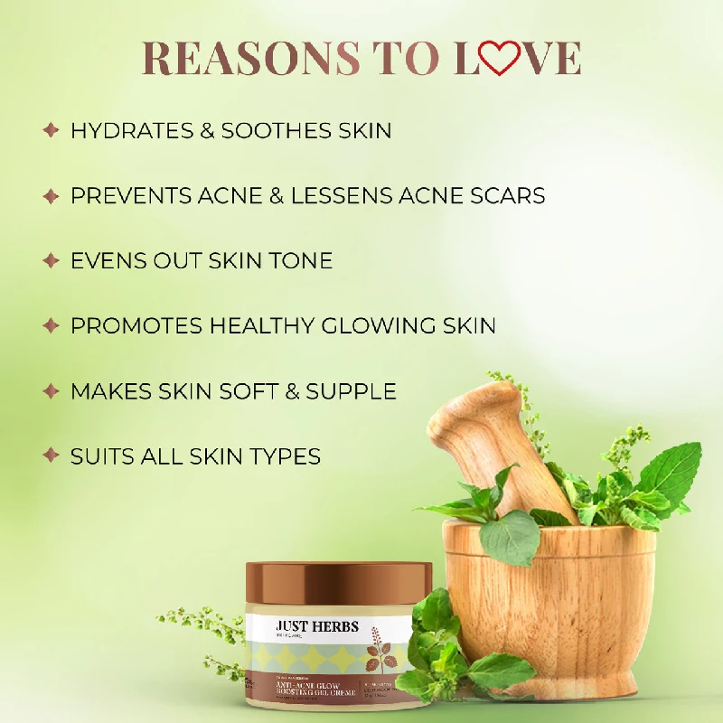 Just Herbs Anti-Acne Glow Boosting Gel Creme With Tulsi & Manjishtha - Image 3