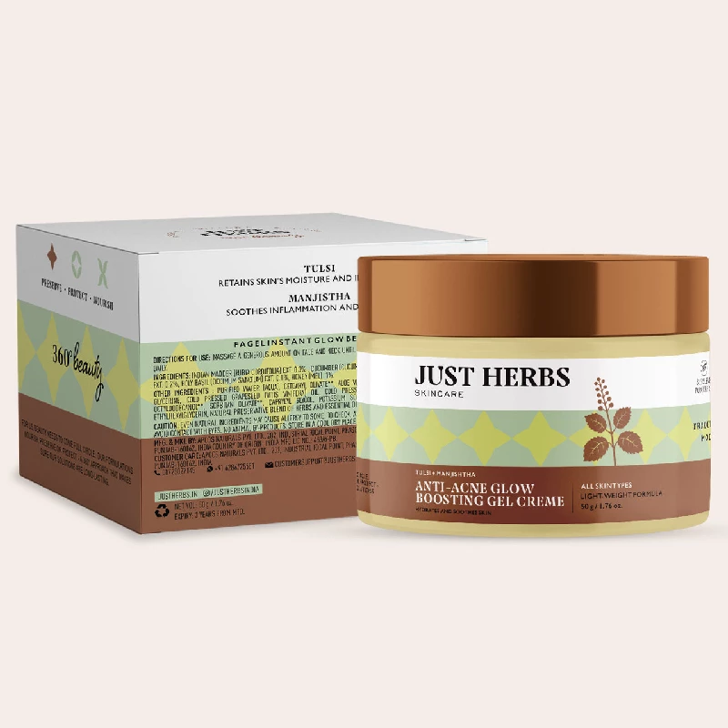 Just Herbs Anti-Acne Glow Boosting Gel Creme With Tulsi & Manjishtha - Image 8