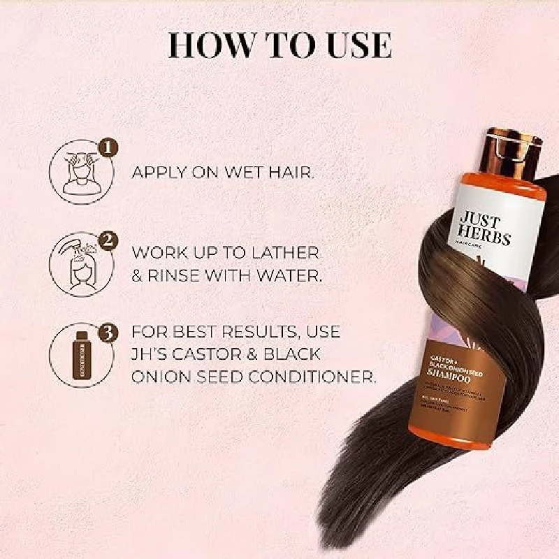 Just Herbs Castor and Black Onion Seed Sulfate Free Shampoo - Image 3