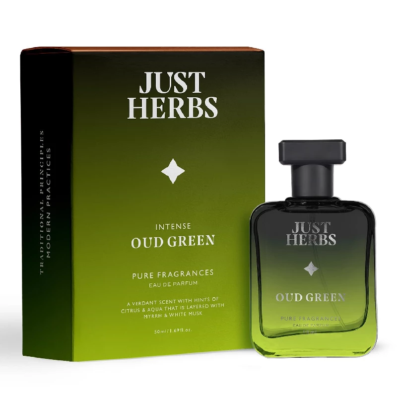 Just Herbs Intense Oud Green Edp Perfume Spray For Men Long Lasting Fragrance