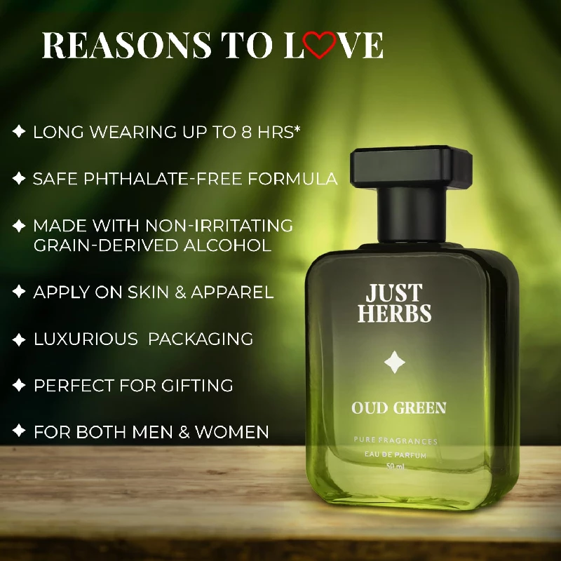 Just Herbs Intense Oud Green EDP Perfume Spray for Men Long Lasting Fragrance - Image 3