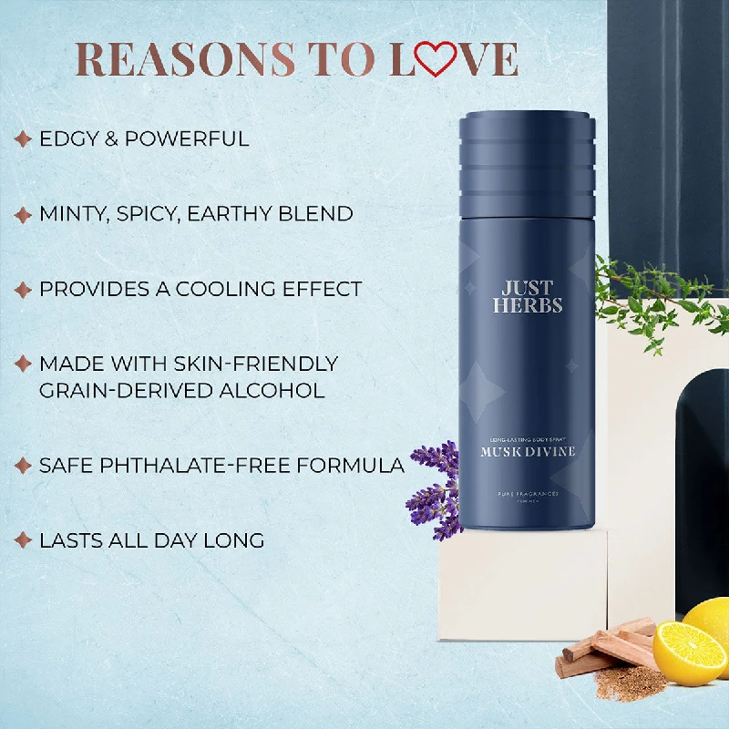 Just Herbs Long Lasting & Refreshing Deodorant And Body Spray-Musk Divine - Image 4