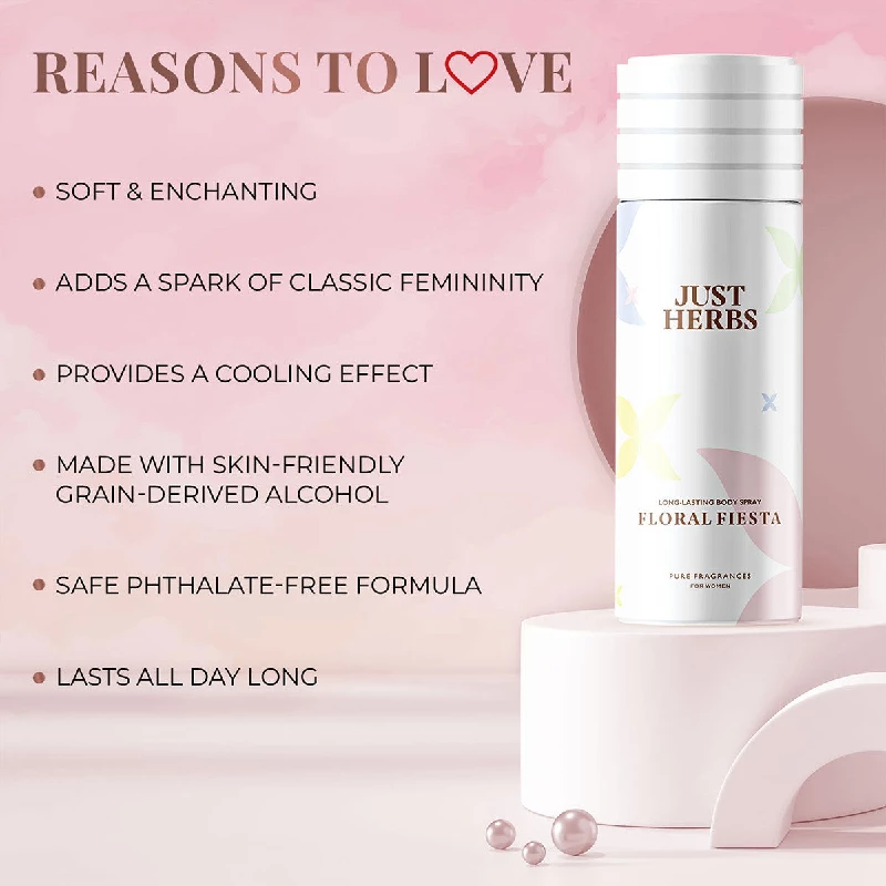 Just Herbs Long Lasting & Refreshing Deodrant And Body Spray-Floral Fiesta - Image 4