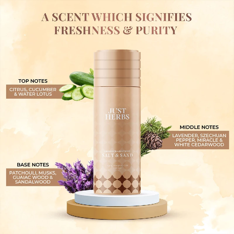 Just Herbs Long Lasting & Refreshing Deodrant And Body Spray-Salt & Sand - Image 3