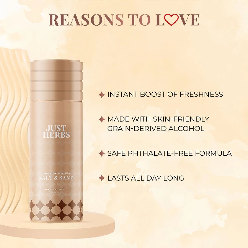 Just Herbs Long Lasting & Refreshing Deodrant And Body Spray-Salt & Sand - Image 4