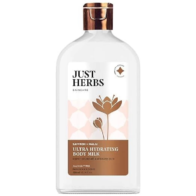 Just Herbs Saffron + Malai Nourishing Body Milk Lotion Just Herbs Saffron + Malai Nourishing Body Milk Lotion-Pack Size-300 ml