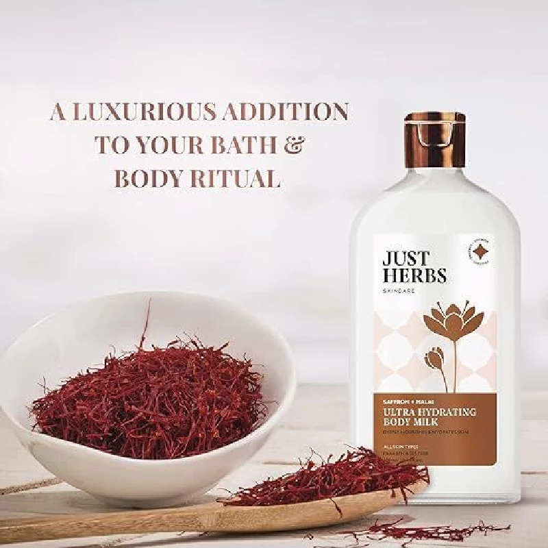Just Herbs Saffron + Malai Nourishing Body Milk Lotion - Image 2