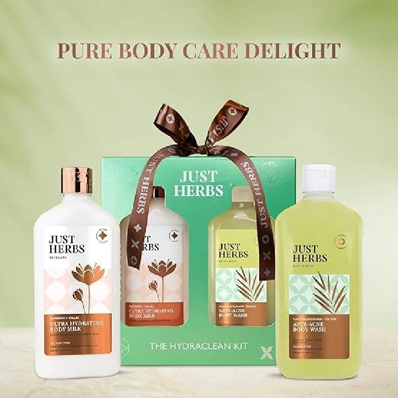 Just Herbs Saffron Malai Body Milk And Salicylic Body Wash, Acne Control Body Hydraclean Kit - Image 2