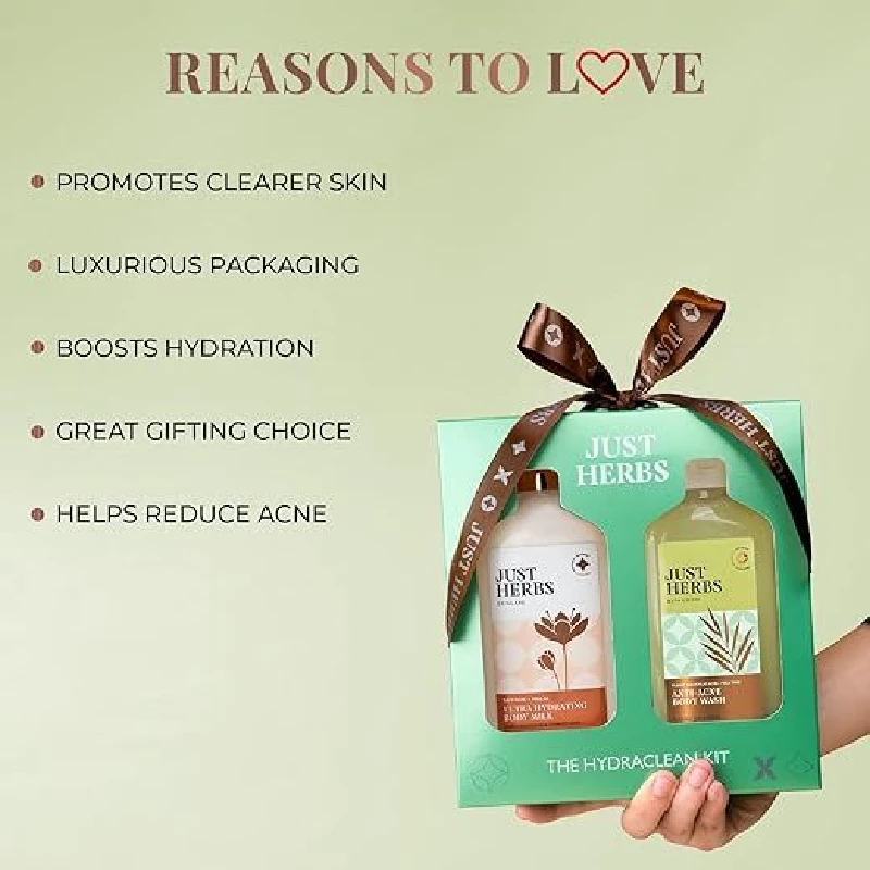 Just Herbs Saffron Malai Body Milk And Salicylic Body Wash, Acne Control Body Hydraclean Kit - Image 3