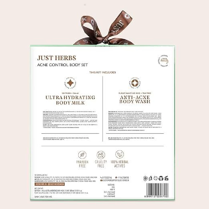 Just Herbs Saffron Malai Body Milk And Salicylic Body Wash, Acne Control Body Hydraclean Kit - Image 6