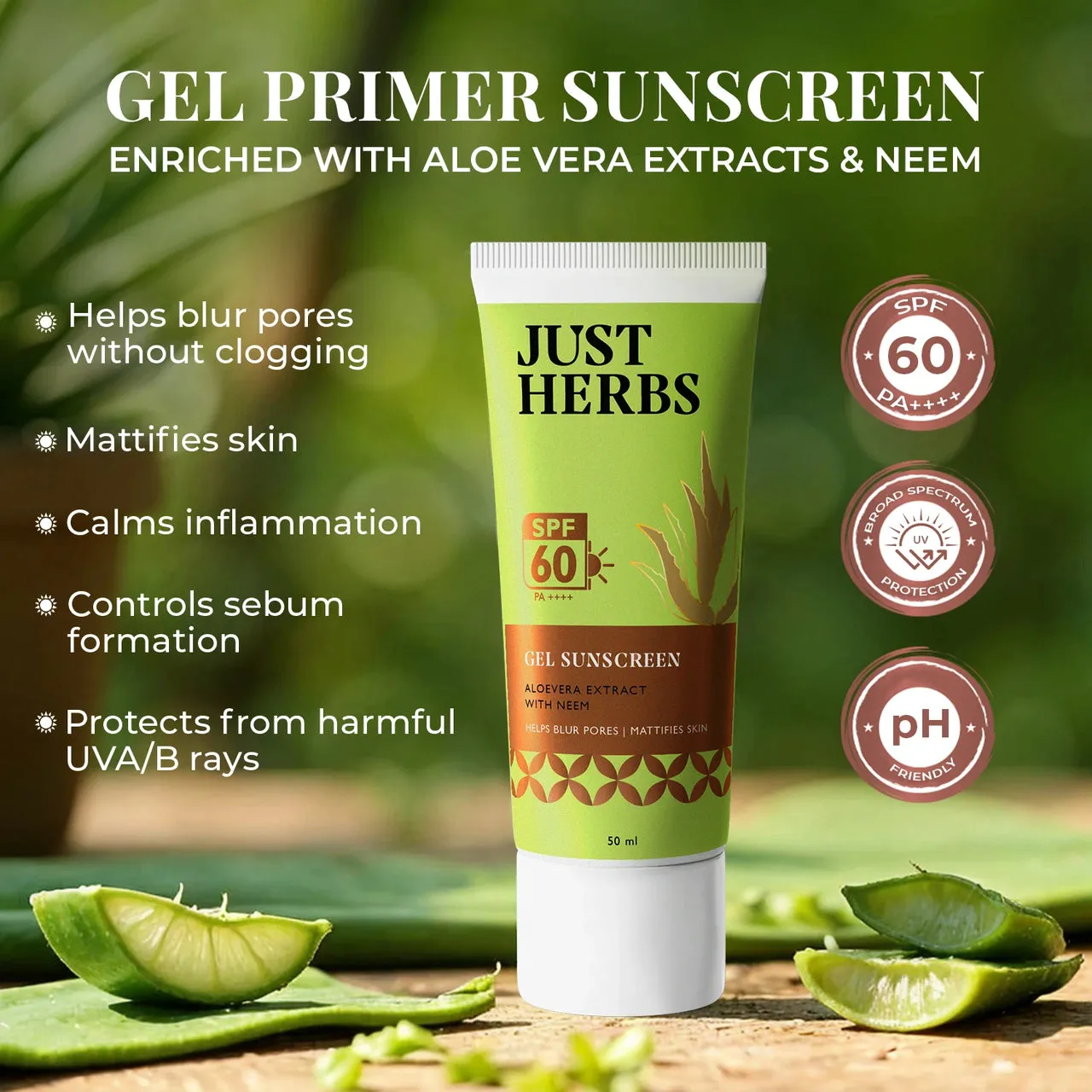 Just Herbs Gel Sunscreen with Neem & Aloe Vera - Image 3