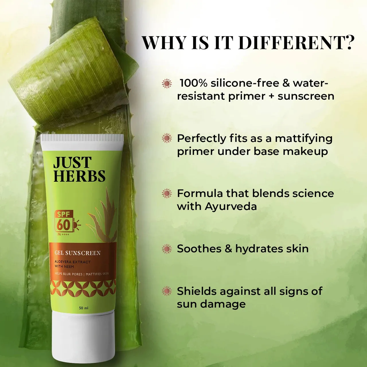 Just Herbs Gel Sunscreen with Neem & Aloe Vera - Image 6