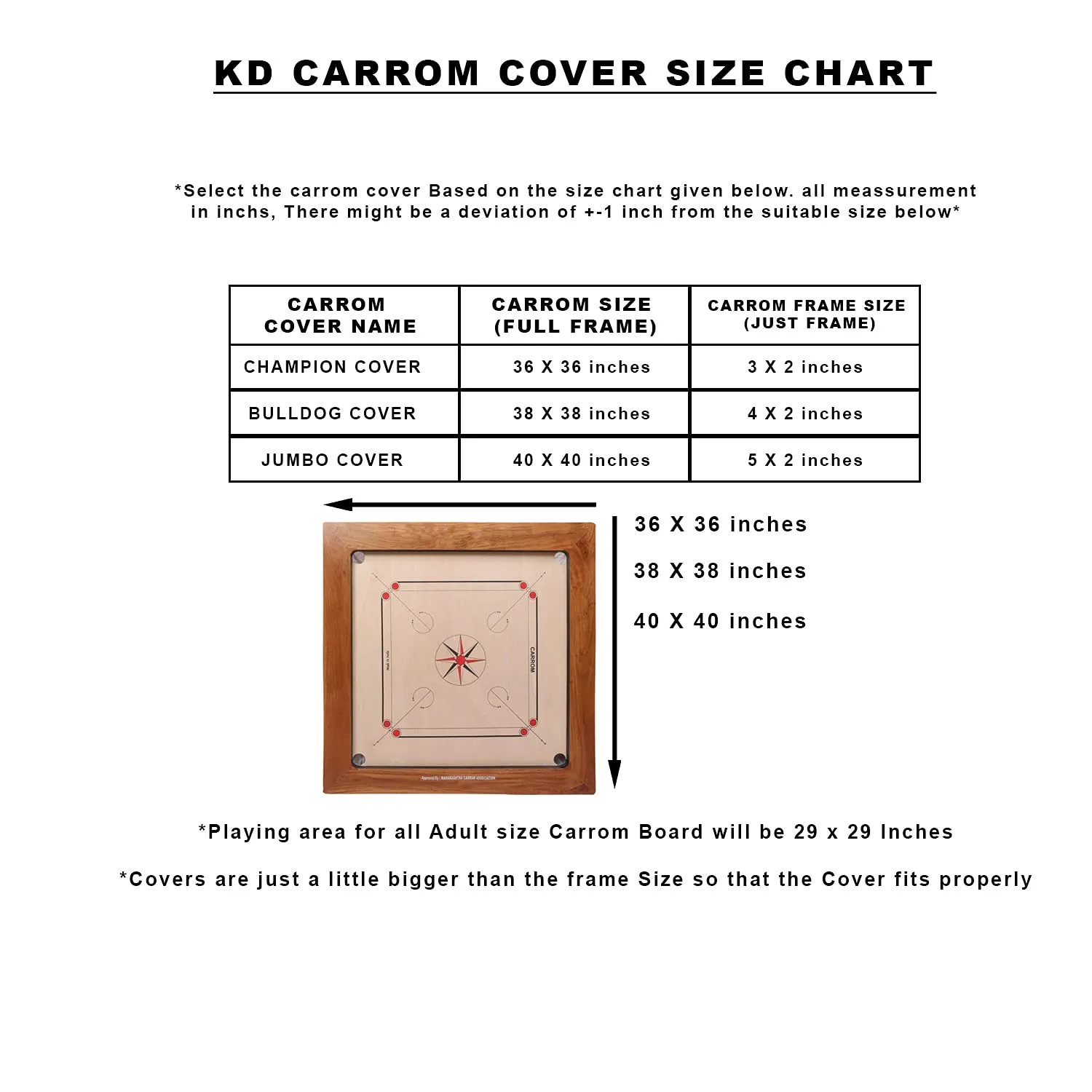KD Sports Carrom Board Cover Champion Board Quality Full Cover With Extra Pocket For Coins, Striker & Powder (Jumbo) - Image 5