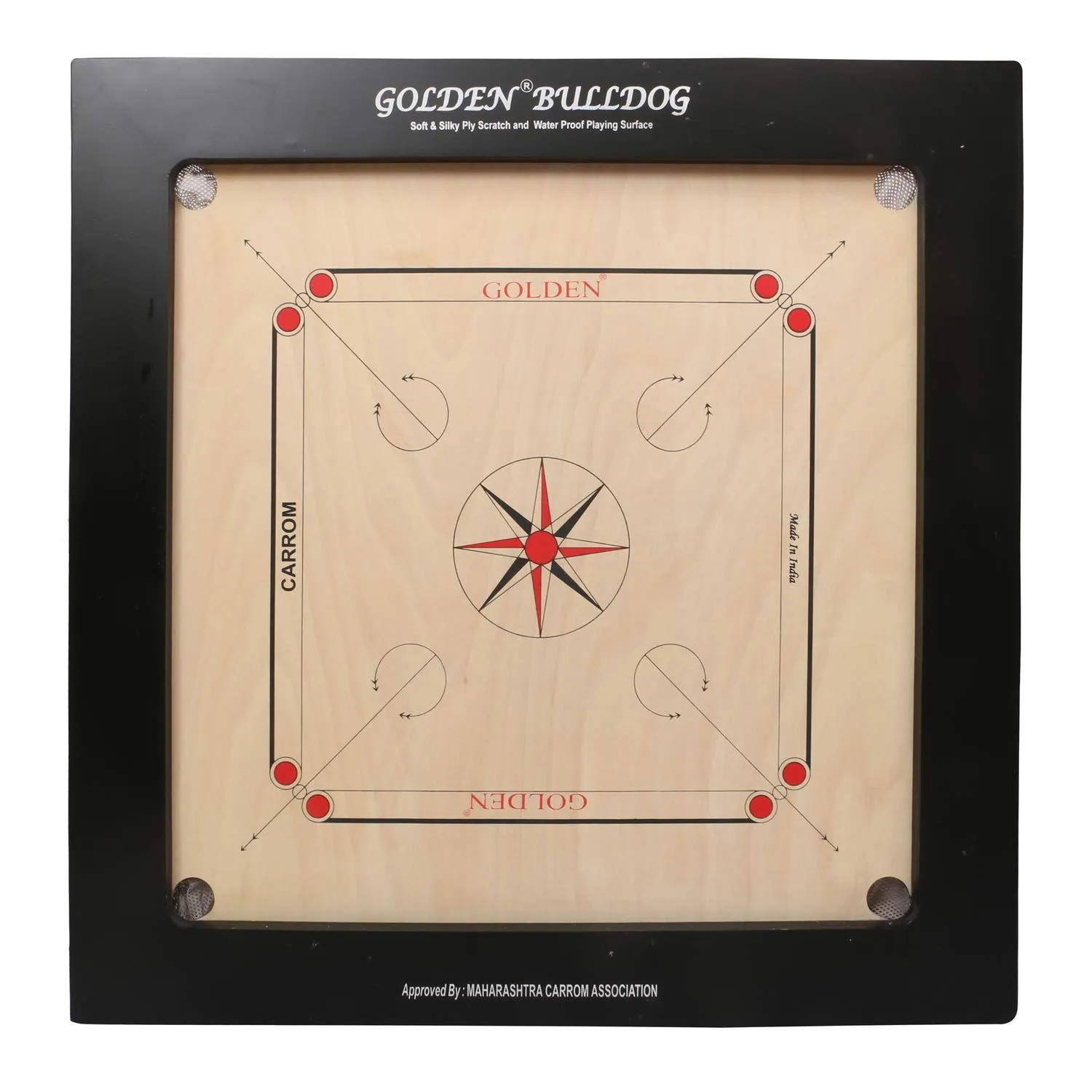 KD Sports Golden Carrom Board Game Board Bulldog Ply Wood Board With Coin, Striker & Cover, Aicf Approved Used In National & International Tournament