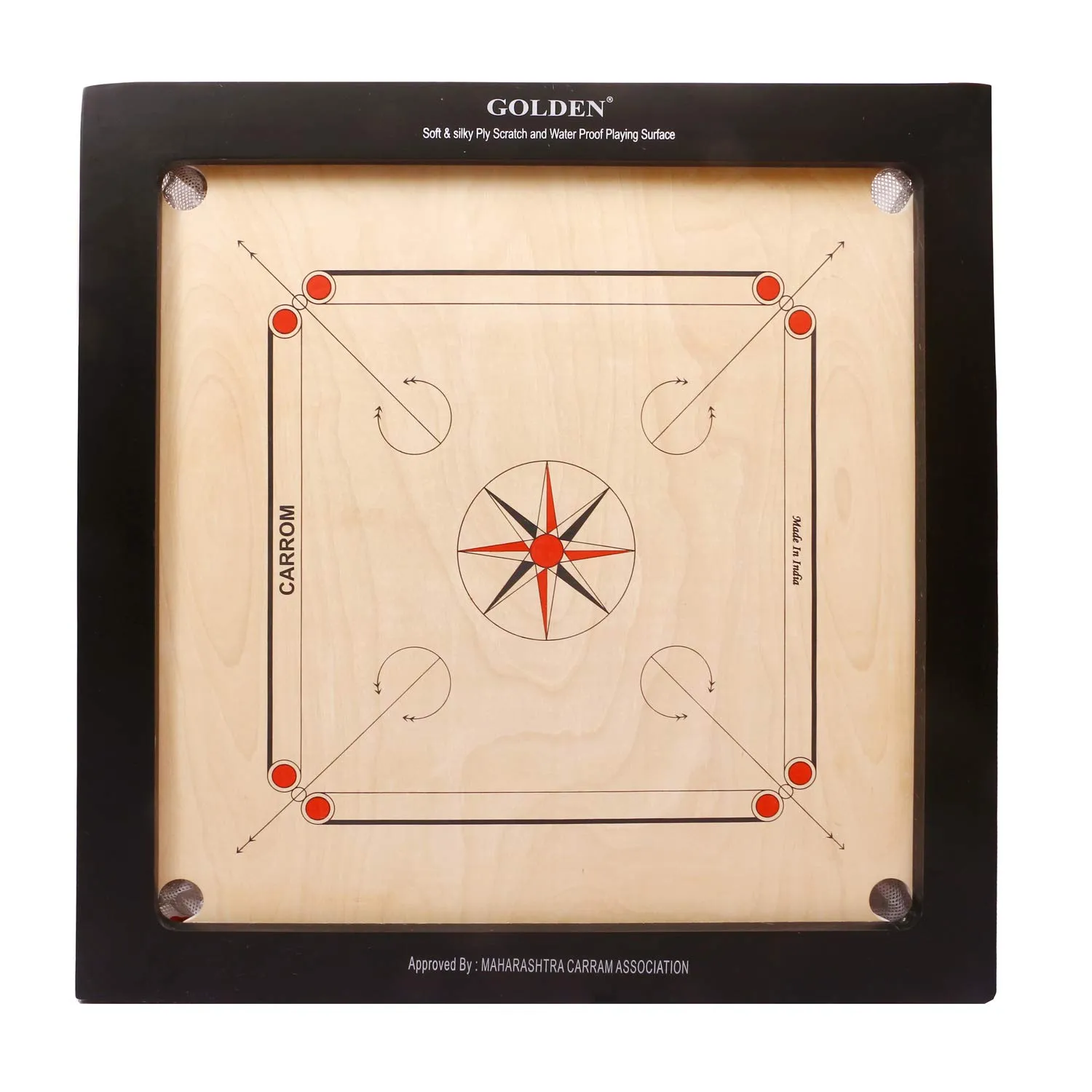 KD Sports Golden Carrom Board Game Board Champion Ply Wood Board With Coin, Striker & Cover, Aicf Approved