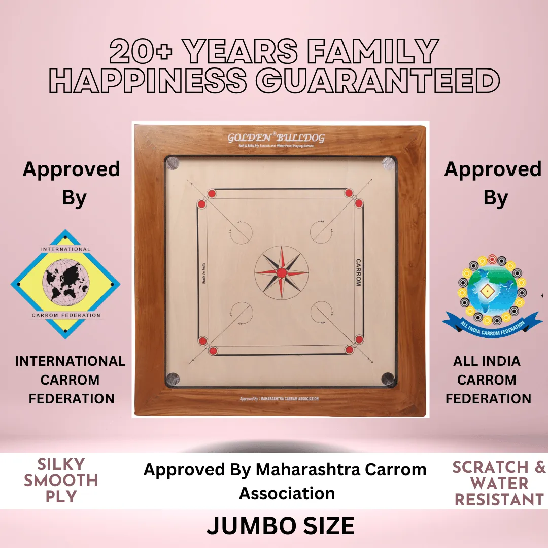 KD Sports Golden Carrom Board Jumbo Antique Indoor Board Game Approved By Carrom Federation Of India & Maharashtra Carrom Association - Image 2