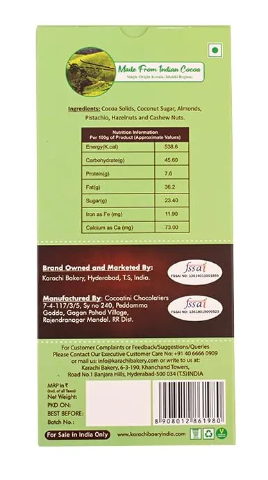 Karachi Bakery Cocoatini Organic 50% Dark Chocolate With Dry Fruit Nuts Bar - Image 2