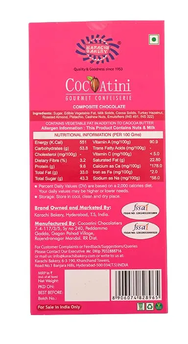 Karachi Bakery Cocoatini Roasted Mixed Nuts Milk Chocolate Bar - Image 3