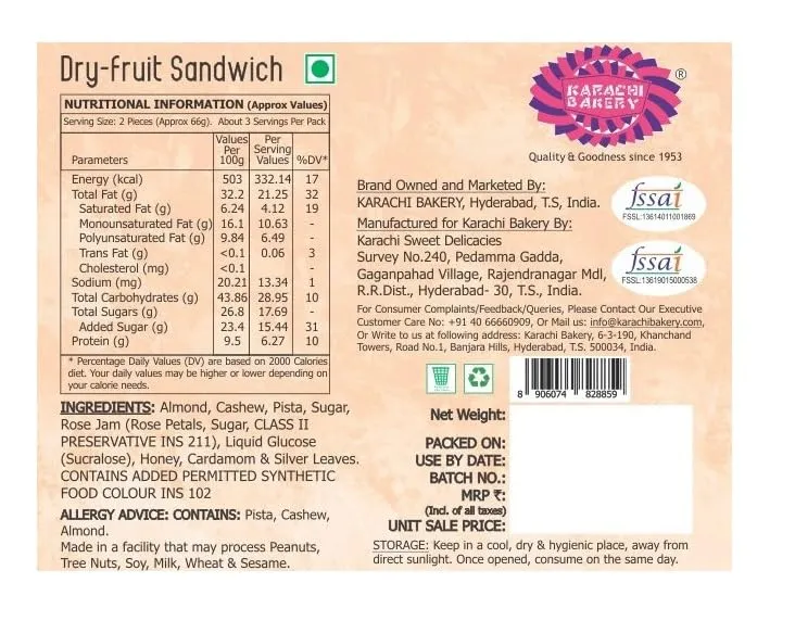Karachi Bakery Dry Fruit Sandwich - Image 2