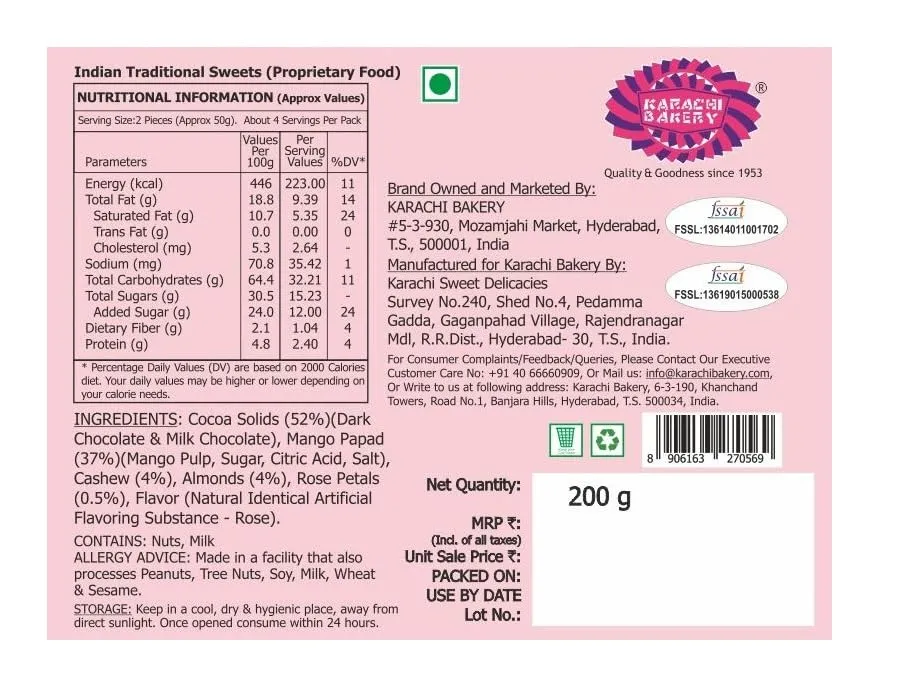 Karachi Bakery Rose Chocolate Barfi - Image 2